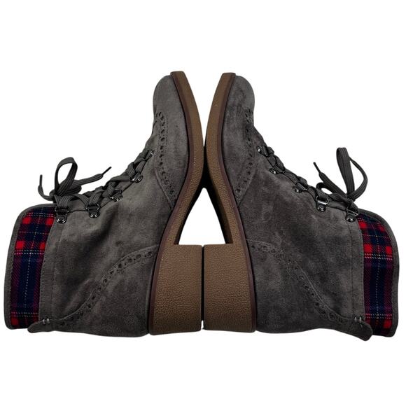 Tommy Hilfiger Twyazi Taupe Plaid Lace Up Combat Ankle Boots Women's Size 10 - Picture 6 of 9